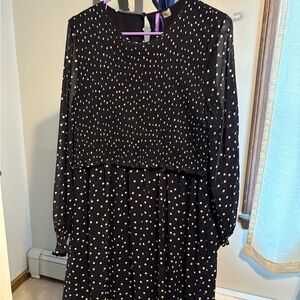 Seraphine Maternity/Nursing Navy Polka Dot Long Sleeve Dress